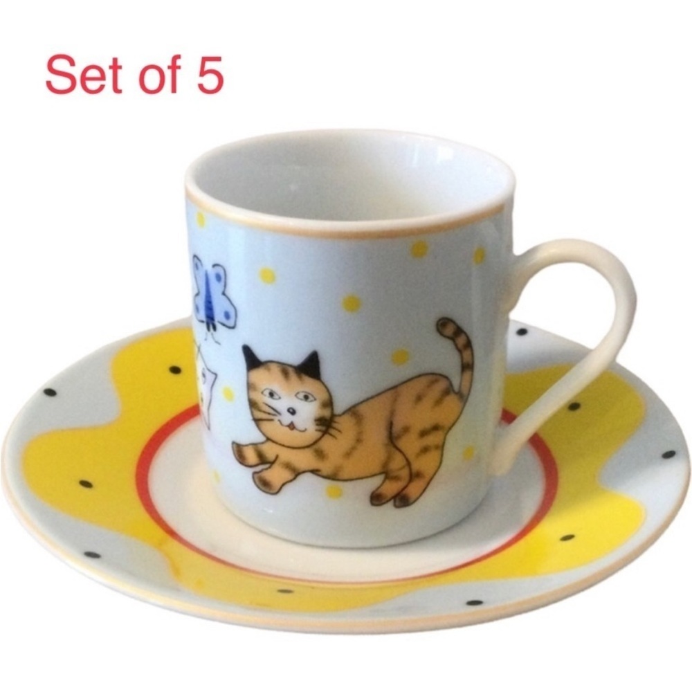 Espresso Demitasse Cups Set of Five Saucer
Classic Coffee Cat Kitten Flower